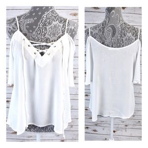 🌷Cute White Lace up Sheer Top